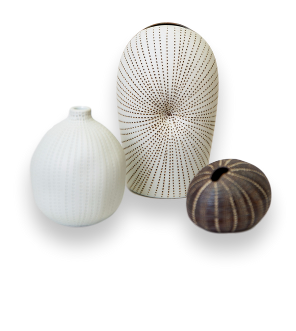 Small Porcelain Vase Trio—Brown