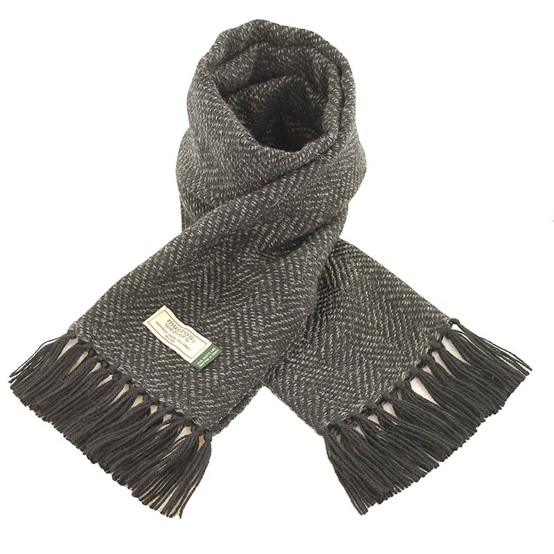 Donegal Wool Scarf: Grey Herringbone