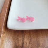 Glitter Bunny Studs - Pink // Earrings, Jewelry, Easter