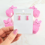 Glitter Bunny Studs - Pink // Earrings, Jewelry, Easter