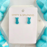 Glitter Bunny Studs - Blue // Earrings, Jewelry, Easter
