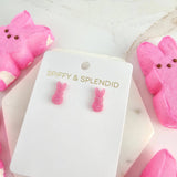 Glitter Bunny Studs - Pink // Earrings, Jewelry, Easter