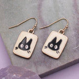 Feline Familiar Black Cat Print Gold Earrings