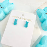 Glitter Bunny Studs - Blue // Earrings, Jewelry, Easter