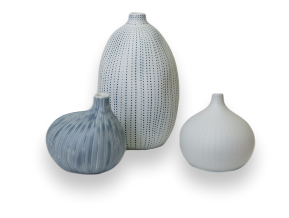 Small Porcelain Vase Trio—Blue