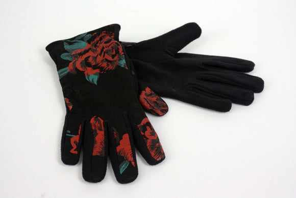 Leather Gloves with Floral Pattern